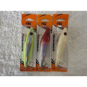Lot of 3 Bomber Bait Bonanza Saltwater Fishing Lures Bone Chartreuse Red Head